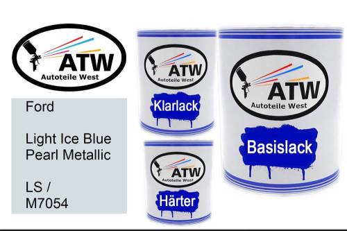 Ford, Light Ice Blue Pearl Metallic, LS / M7054: 1L Lackdose + 1L Klarlack + 500ml Härter - Set, von ATW Autoteile West.
